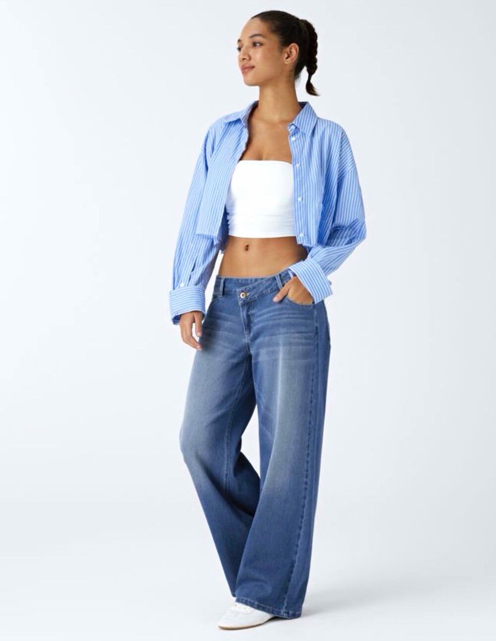 NWT Halara Women's Blue Wide-Leg Denim Jeans 5-Pocket Button Zip Size S
